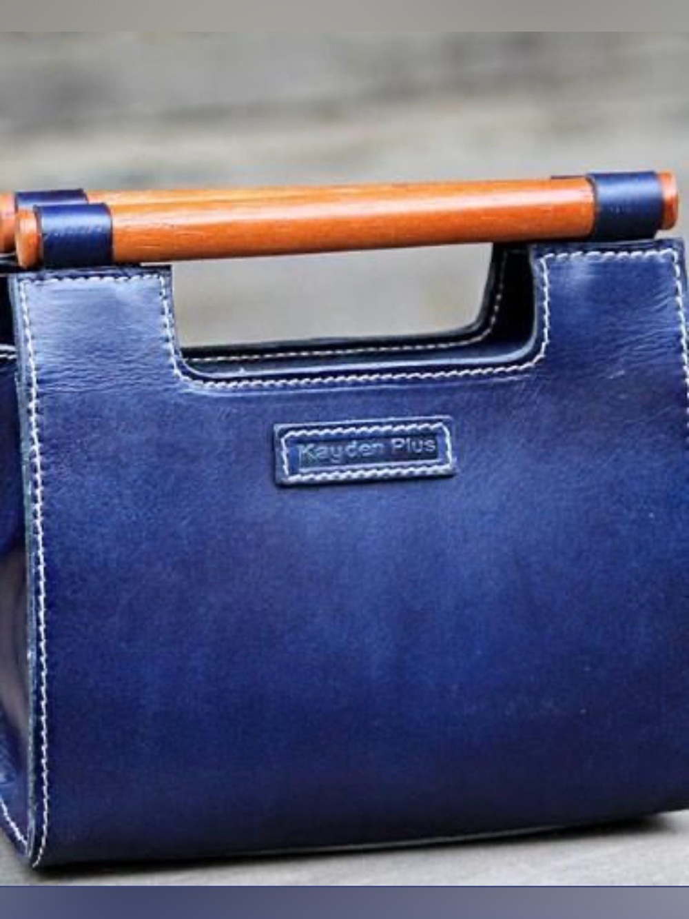 Kayden Plus Navy Leather Top-Handle Crossbody Bag with Wood Accent. NWOT